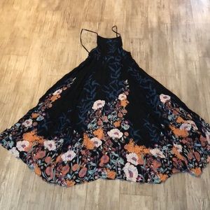 Free People Black Floral Sundress Adjust Tie (Sm)